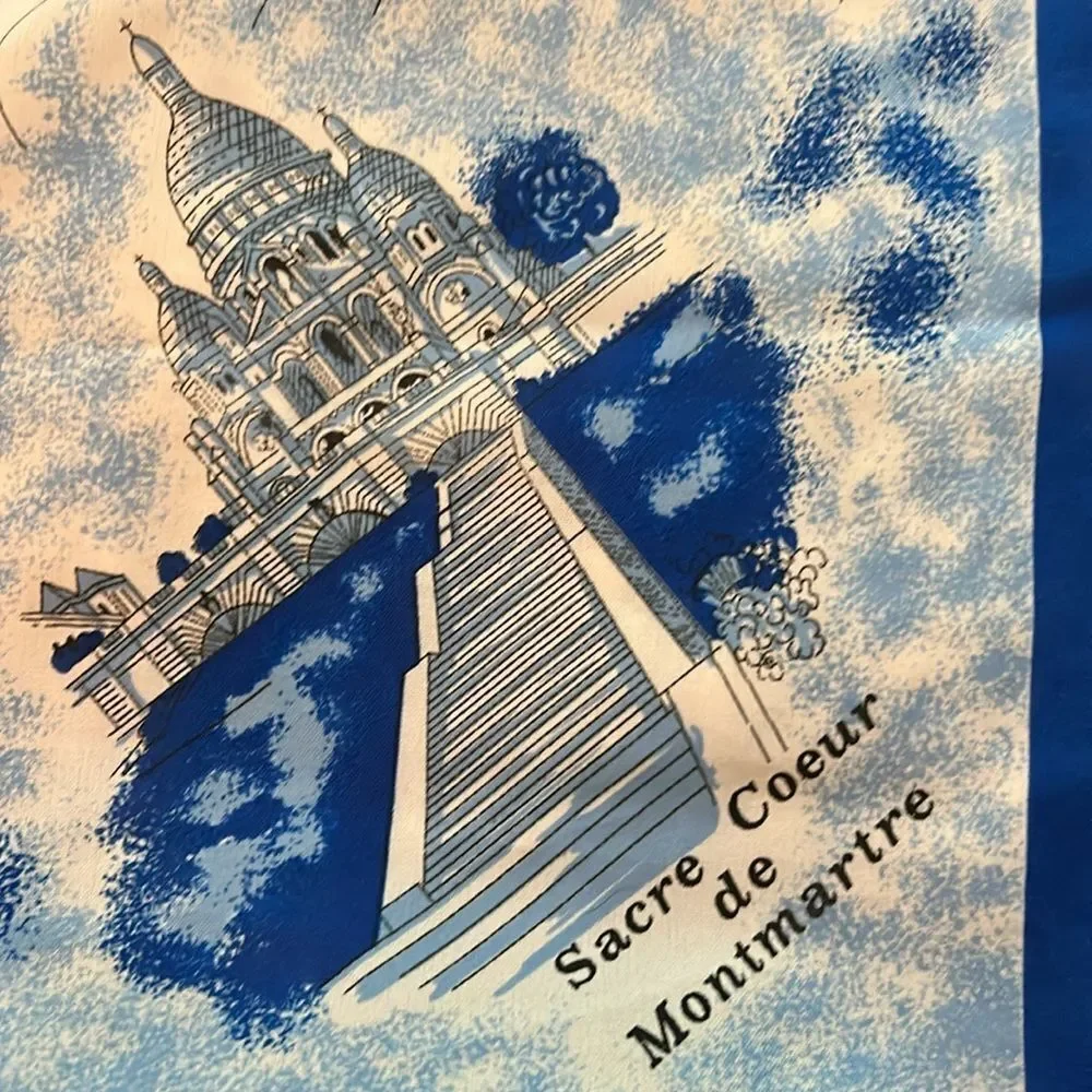 Paris Landmark Silk Scarf - Blue & White